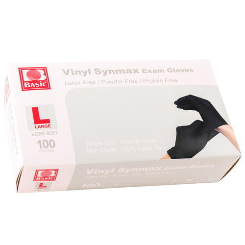 medical grade synthetic vinyl gloves - black - large -- 10 per case