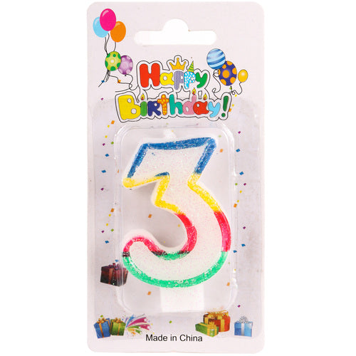 number 3 birthday candles -   -- 12 per box