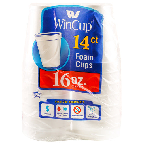 wincup 16 oz foam cups - 14ct - bulk  -- 24 per case