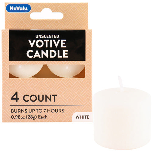 nuvalu white votive candles - 4ct -- 24 per case