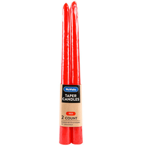 nuvalu red taper candles 10 in - - bulk -- 12 per box