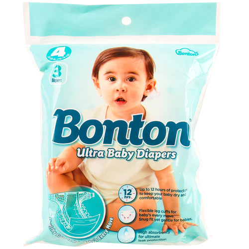 bonton diapers 3ct #4 - -  -- 24 per case