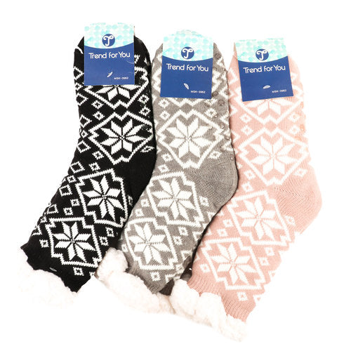 women's thermal socks - snowflake design  -- 12 per box