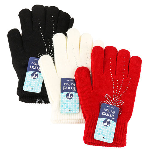 women's winter gloves with rhinestones - bulk aa pack -- 12 per box