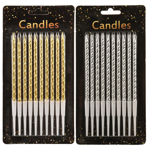 gold & silver birthday candles - 10 pcs  -- 24 per box