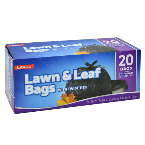 lawn and leaf bags 39gal - 20ct - black - twist ties -- 12 per case