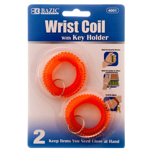 wrist coil 2pc with key holder - 6 assorted colors  -- 24 per box