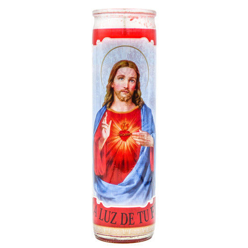 veladora religious candles - sagrado corazon de jesus - red -- 12 per case