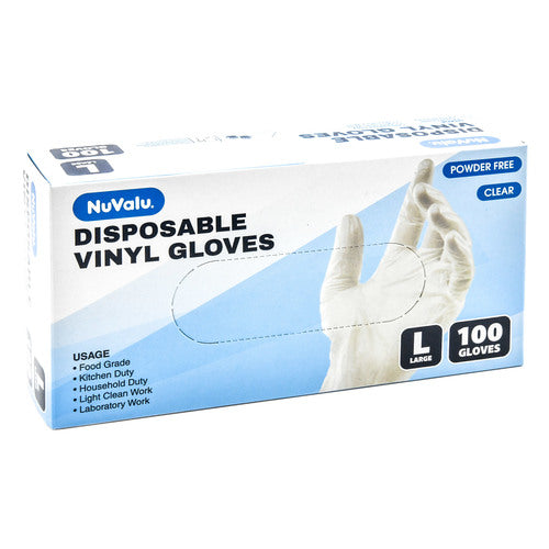 nuvalu vinyl glove disposable 100ct size l -- 10 per case