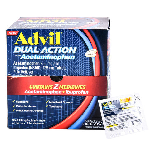 advil dual action w/ acetaminophen 50 ct dispenser - 1200 per case -- 50 per box