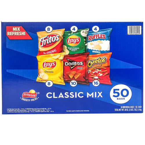 Frito Lay Variety Pack - 50 Ct Single Serve Classic Mix -- 50 Per Box 