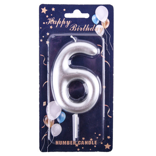 assorted color number 6 birthday candles  -- 12 per box