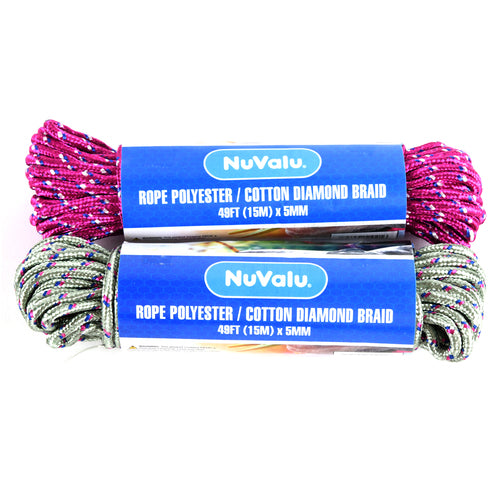 nuvalu polyester rope - 49ft x 5mm - bulk  -- 12 per box