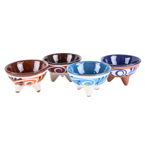 ceramic molcajete engobe bowls - assorted colors and designs -- 10 per case