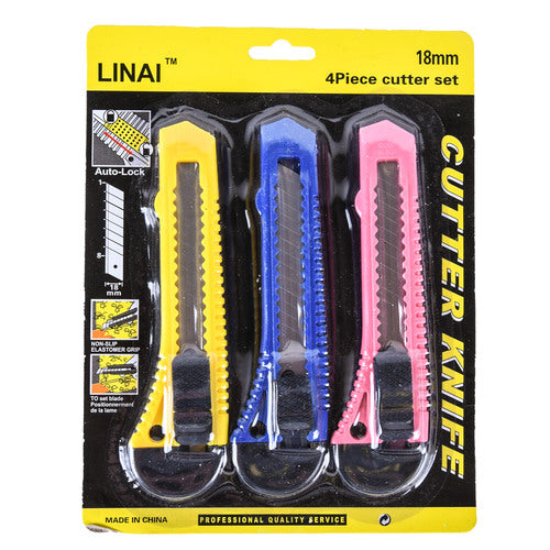 utility knives - 3 piece set - assorted colors  -- 24 per box