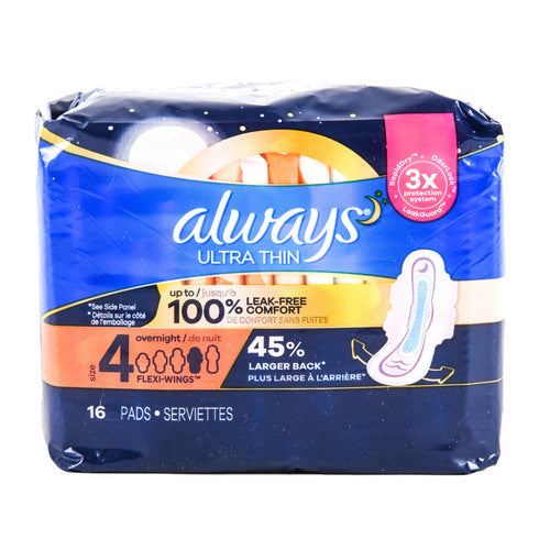 always ultra thin overnight size 4 -- 6 per case