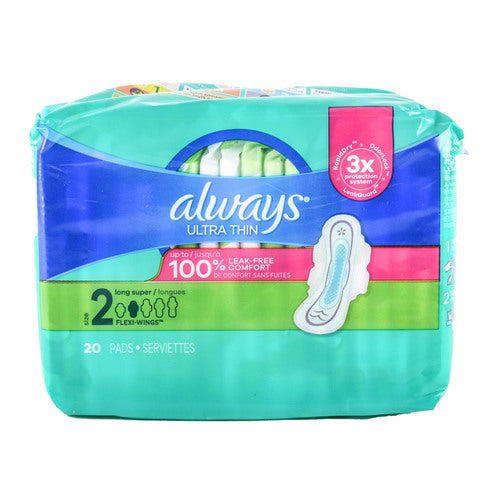 always thin pads - long size 2 -- 12 per case