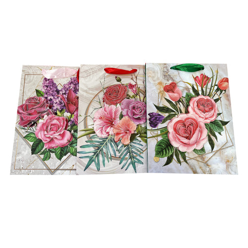 flower design gift bags - assorted small  -- 12 per box