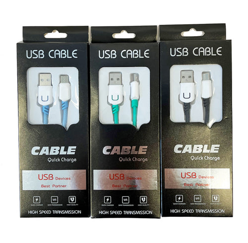 type-c data & charge cables - assorted colors  -- 12 per box