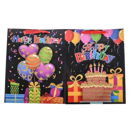 assorted design happy birthday gift bags - medium  -- 12 per box