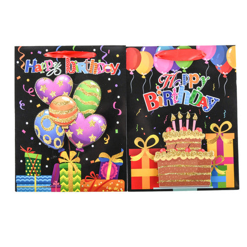 small happy birthday gift bags - assorted designs - bulk  -- 12 per box