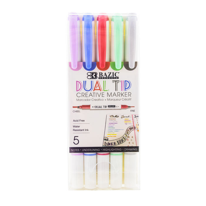 5 colors dual- tip creative markers -- 24 per box