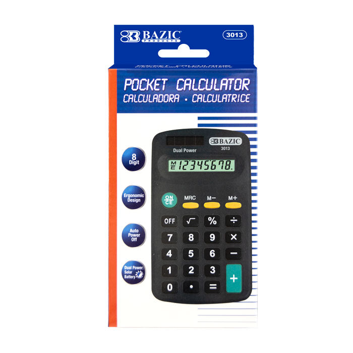 8- digit dual power pocket size calculator - black -- 24 per box