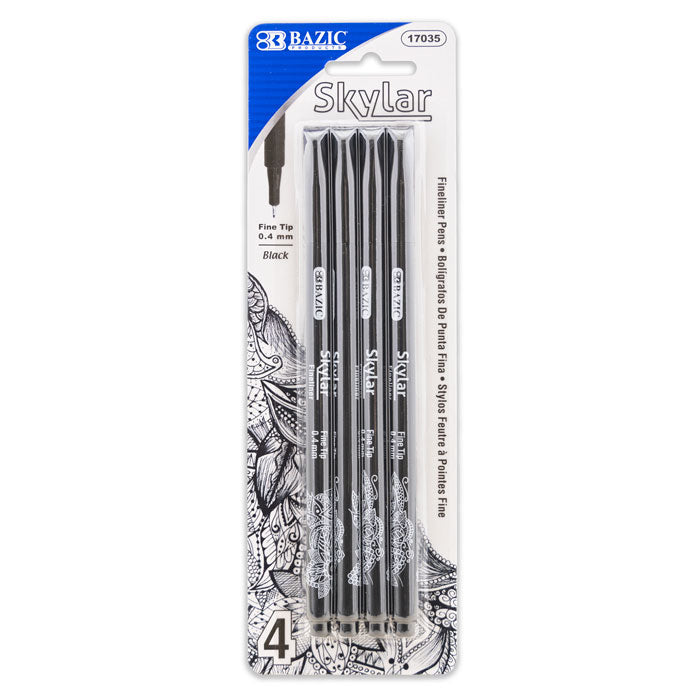 skylar 0.4 mm black fineliner pen 4 pack -- 24 per box