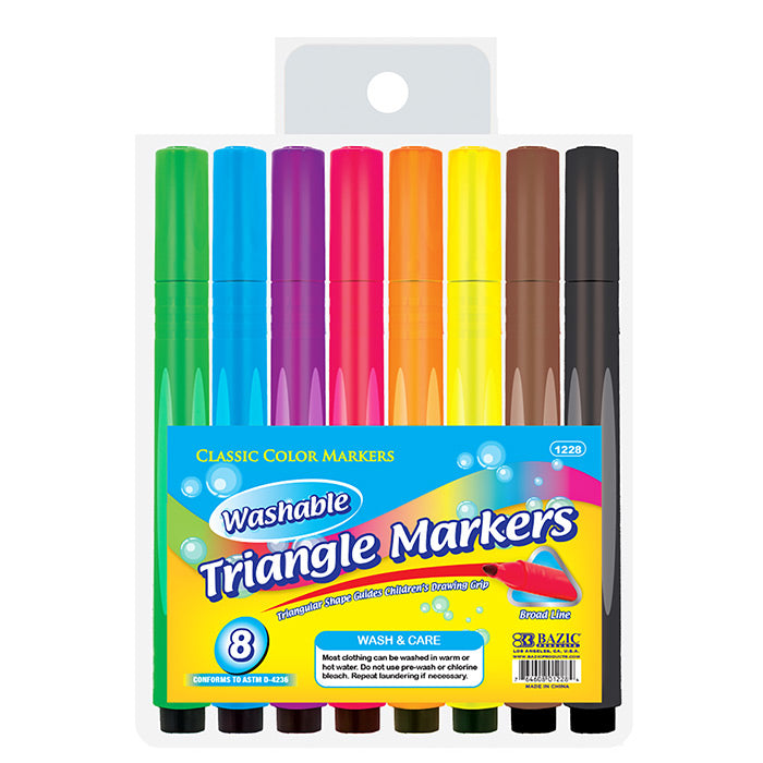 bazic 8 color jumbo triangular washable markers  -- 24 per box