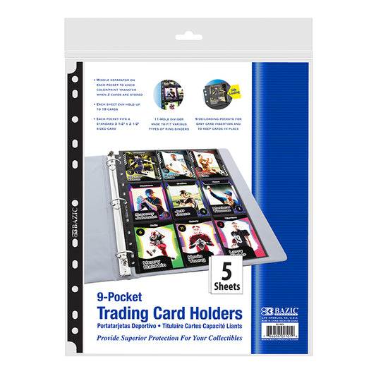 side loading 9- pockets double sided trading card holders 5 pack -- 24 per box