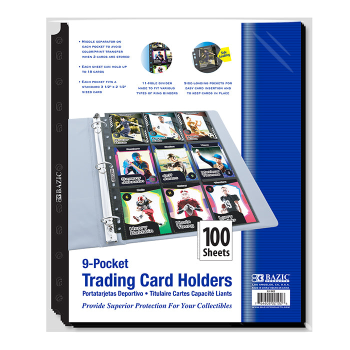 side loading 9- pockets double sided trading card holders 100 pack -- 10 per case