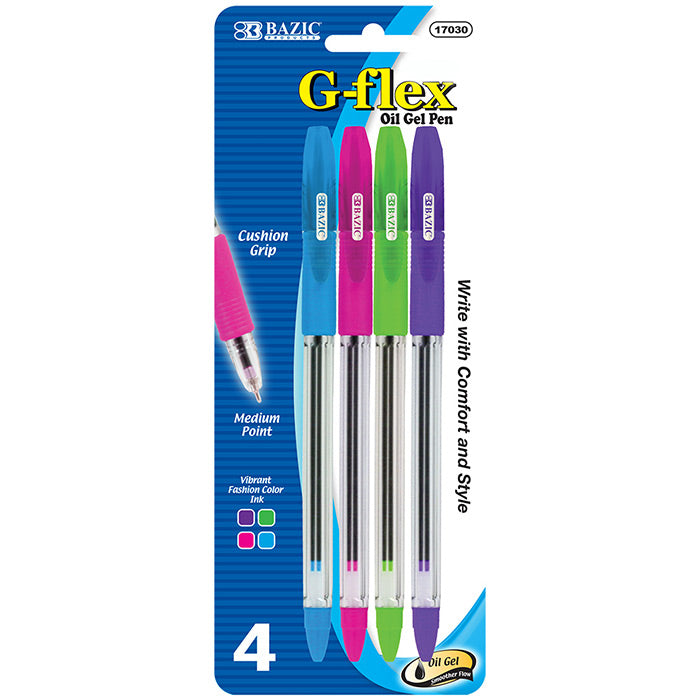 bazic 4 color g-flex oil-gel ink pens with cushion grip  -- 24 per box