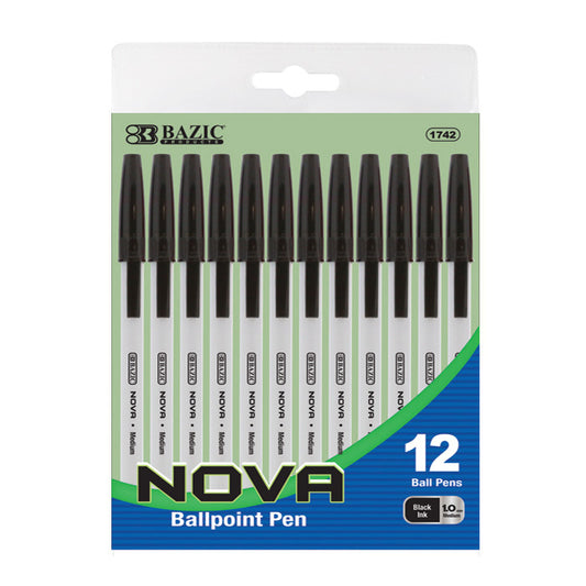 bazic nova black color stick pen - pack of 12 -  -- 24 per box