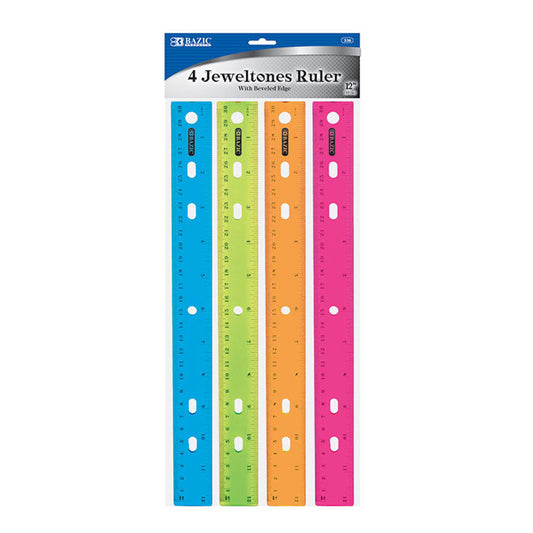 bulk bazic jeweltones color rulers - 12 inch - 4 pack  -- 24 per box