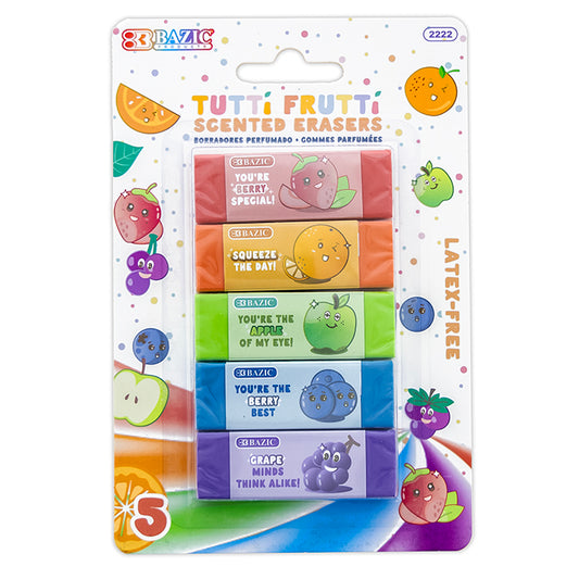 tutti frutti scented erasers 5 pack -- 24 per box