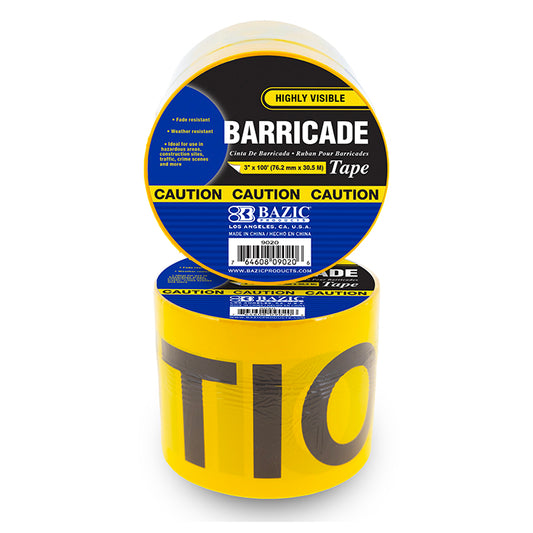 3 inch x 100 yellow inch caution inch barricade tape -- 24 per case