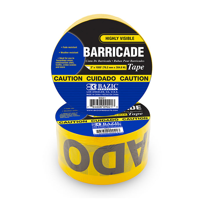 3 inch x 1000 yellow inch caution inch barricade tape -- 12 per case