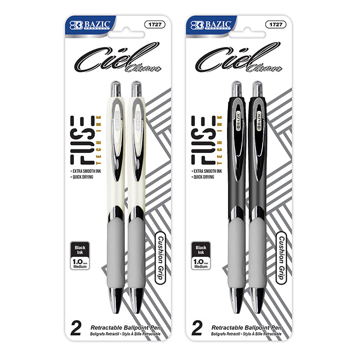 ciel chroma fuse tech ink retractable pen w rubberized barrel metal clip 2 pack -- 24 per box