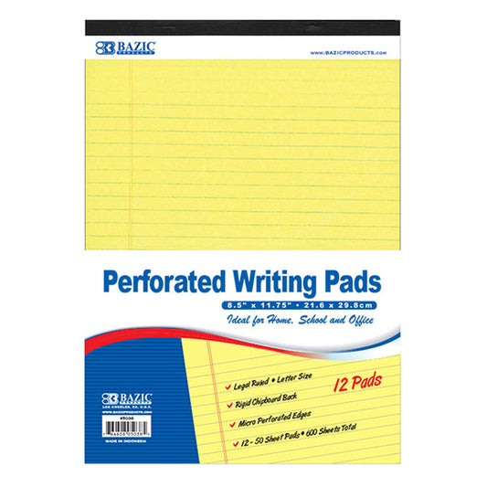 bazic 8.5x11.75 canary perforated writing pads - 50 ct.  -- 6 per case