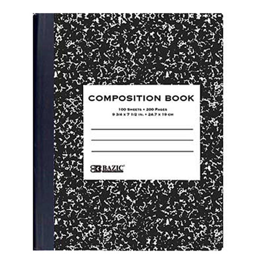 bazic black marble composition book - 100 count -- 48 per case