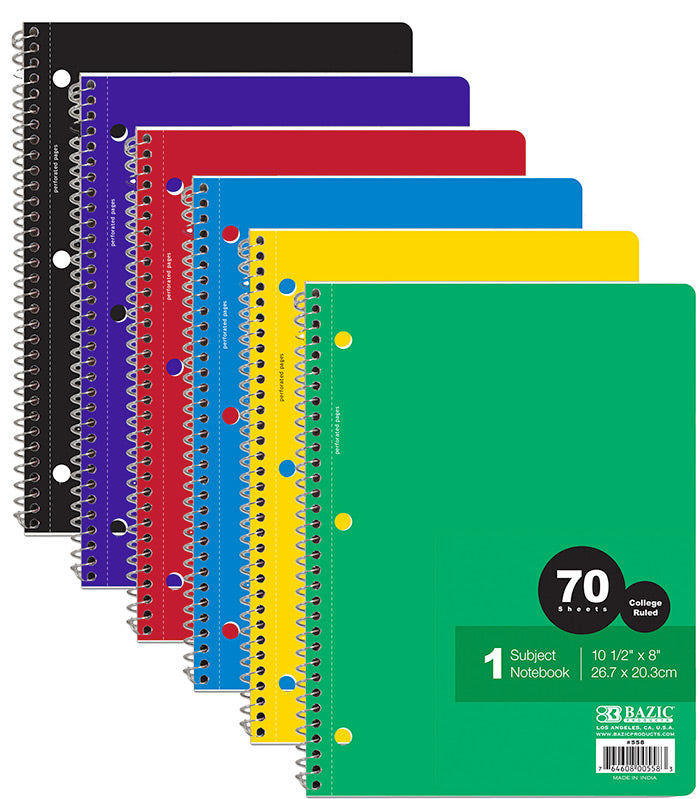 bazic 1-subject spiral notebook - 70 ct. -- 24 per case