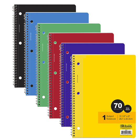 bazic 1-subject spiral notebook - 70ct -- 24 per case