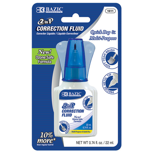 bazic 2 in 1 correction pen with foam brush applicator & pen tip  -- 24 per box