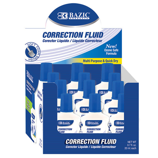 bazic correction fluid with foam brush - 0.7 oz  -- 12 per box