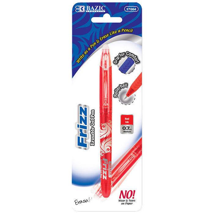 bazic frizz red erasable gel pen with grip - 144/case -- 24 per box