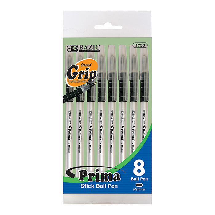 bazic prima black stick pens w/cushion grip - aa pack -- 24 per box