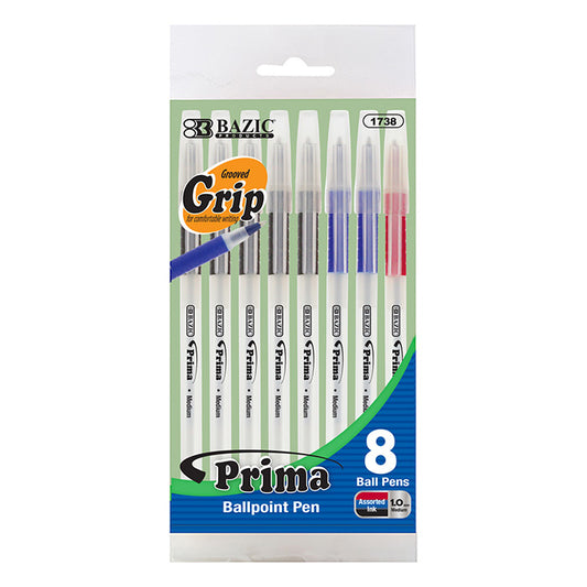 bazic prima stick pen with cushion grip - 8 pack  -- 24 per box