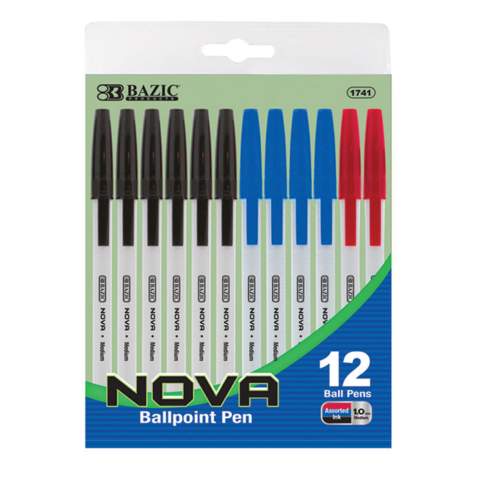 bazic nova stick pens - assorted colors - bulk  -- 24 per box