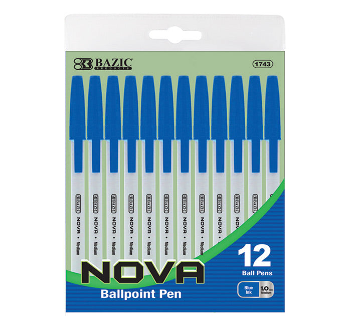 bazic nova blue color stick pen - 12/pack - 144/case -- 24 per box