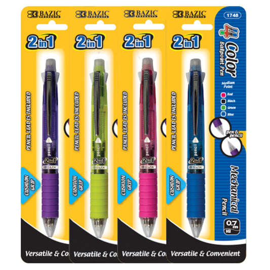 bazic 2-in-1 mechanical pencil & 4-color pen with grip  -- 24 per box